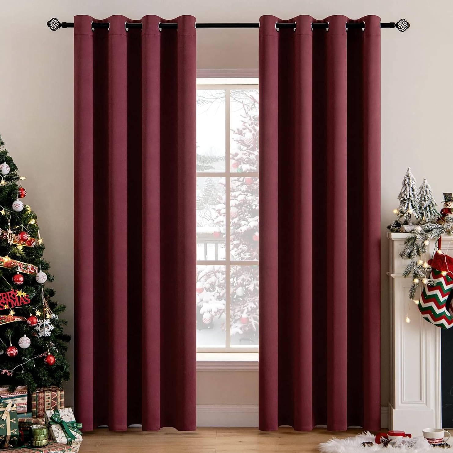 MIULEE Burgundy Red Blackout Curtains for Living Room 2 Panel Set, Premium Eyelet Curtains for Bedroom, Thermal Insulated Window Curtain Drapes, Black Out Curtain 96 Drop, Each Panel 55 x 96 Inches