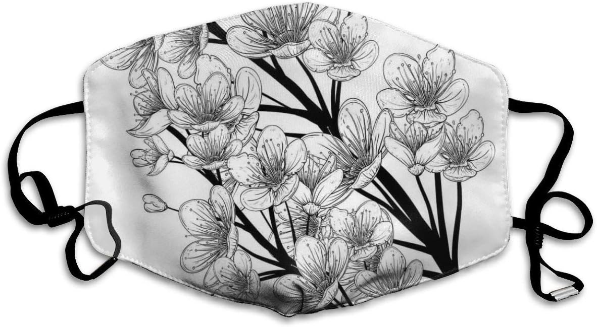 Comfortable Windproof mask,Asian Ethnic Japanese Spring Season Sakura Cherry Blooms Tree Illustration,Printed Facial decorations for adult