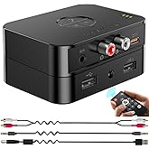 TVVBSBS Bluetooth 6.0 Receiver for Home Stereo, Bluetooth Audio Adapter for HiFi Music Streaming, Wired Speakers, USB Flash, with AUX 3.5mm/RCA, Dual Link, 32 ftLong Range, Low Latency and HD Audio