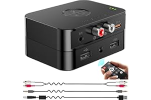 TVVBSBS Bluetooth 6.0 Receiver for Home Stereo, Bluetooth Audio Adapter for HiFi Music Streaming, Wired Speakers, USB Flash, with AUX 3.5mm/RCA, Dual Link, 32 ftLong Range, Low Latency and HD Audio