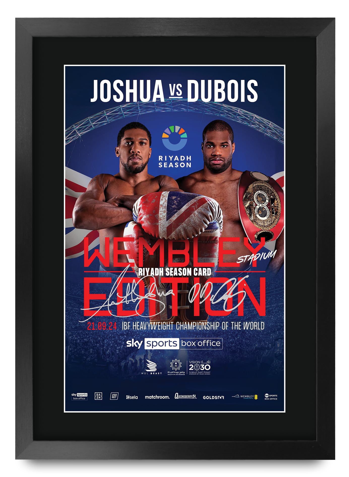 HWC Trading Anthony Joshua vs Daniel Dubois 2024 Gifts Printed Signed Autograph Poster for Boxing Memorabilia Fans - A3 Framed