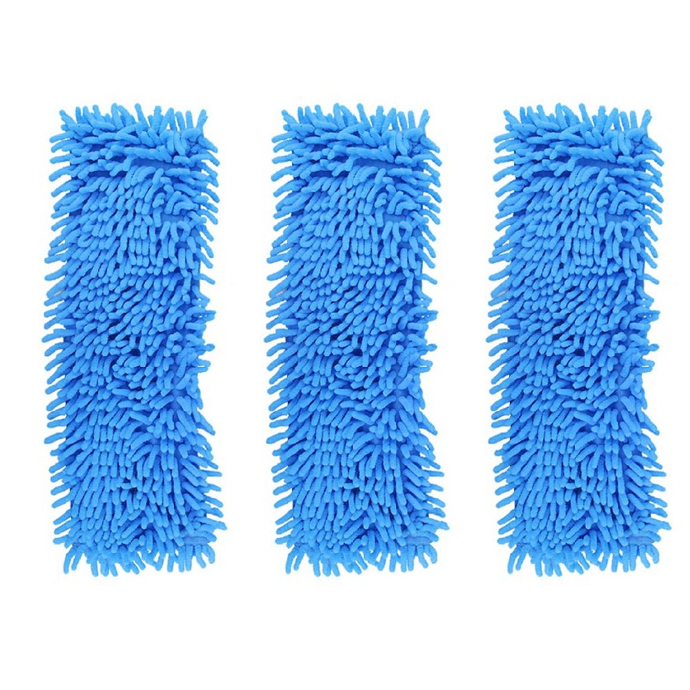 Accessotech Extendable Microfibre Floor Mop Cleaner Sweeper Wooden Laminate Tile Wet Dry (x3 Replacement Mop Heads Blue)