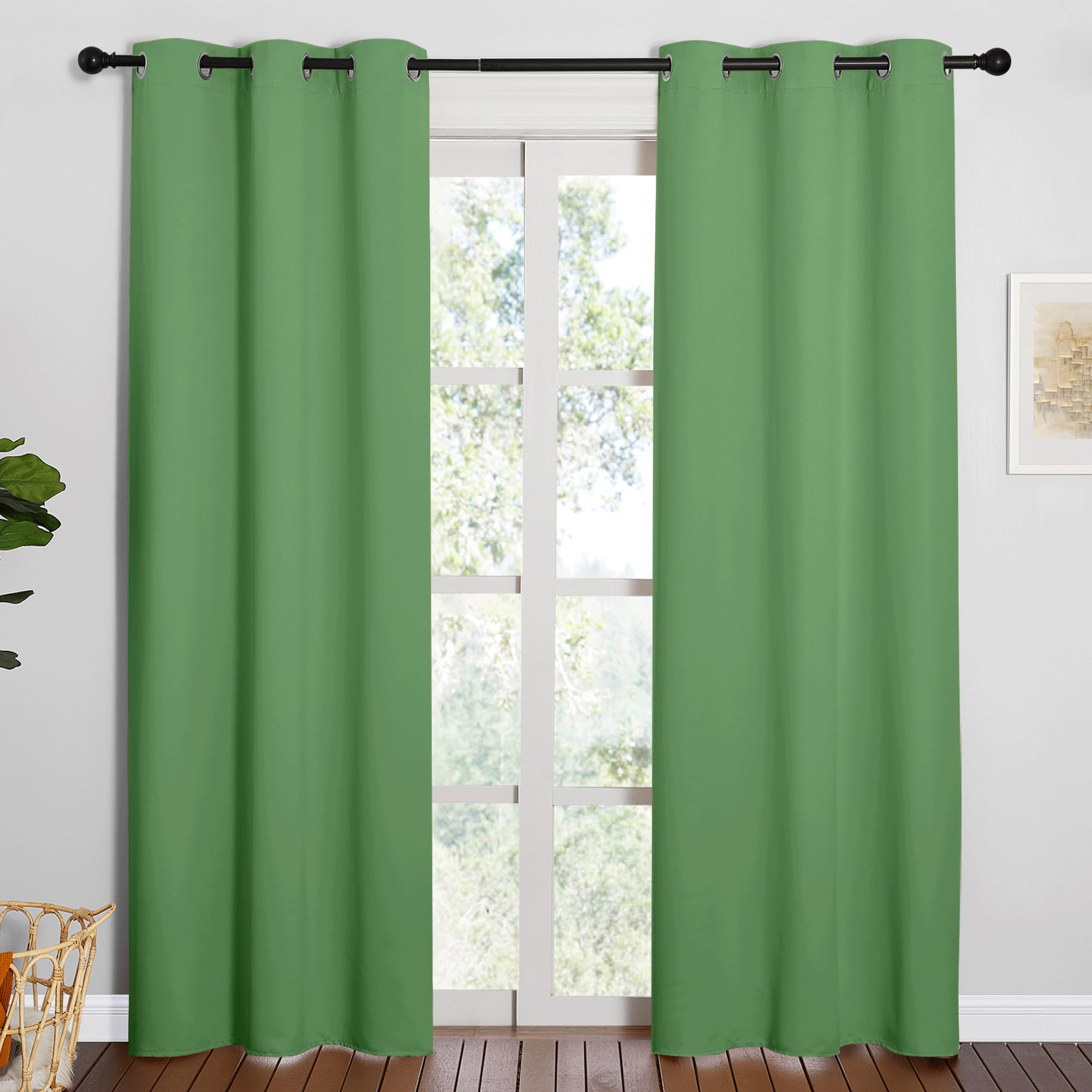 NICETOWN Froest Green Blackout Curtains 84 inches Length for Dining Room, 2 Panels, 34" Wide, Thermal Insulated Long Drapes for Window Image