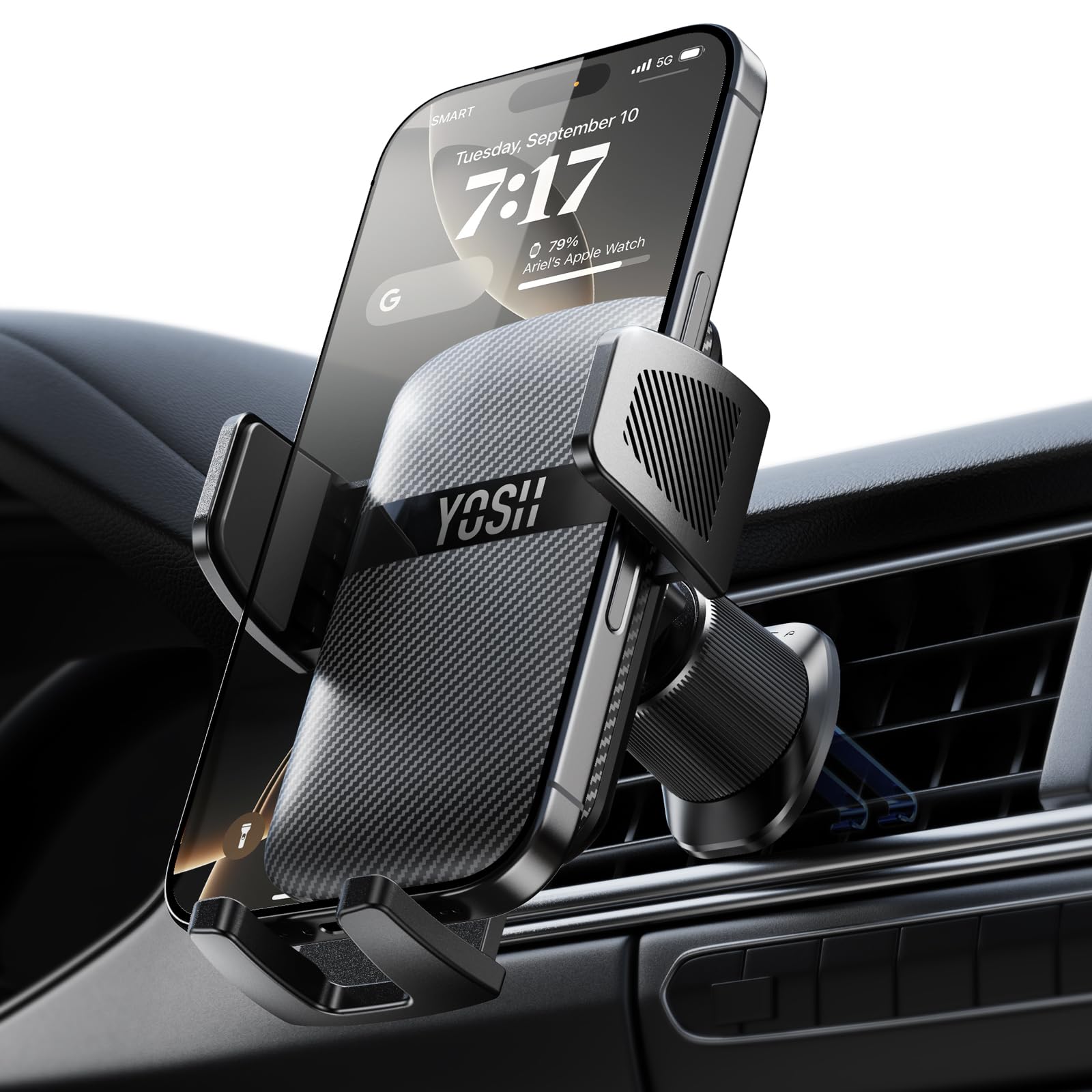 YOSH Car Phone Holder Air Vent, Upgrade 360° Rotation Phone Holder for Cars with Adjustable Clamp& Upgraded Double Metal Hook, Holder for iPhone 16 15 14 13 12 11 Pro Max Samsung S25 S24 Google Pixel