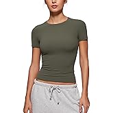 CRZ YOGA Softembrace High Neck Tops for Women - Soft Casual Going Out Shirts Crewneck Tight Basic Short Sleeve T-Shirt