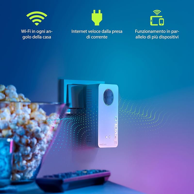 Magic 2 WiFi 6 next Starter Kit, adattatore Wi-Fi Powerline, fino a 3.000 Mbps, presa Wi-Fi, 2 porte LAN Gigabit, bianco
