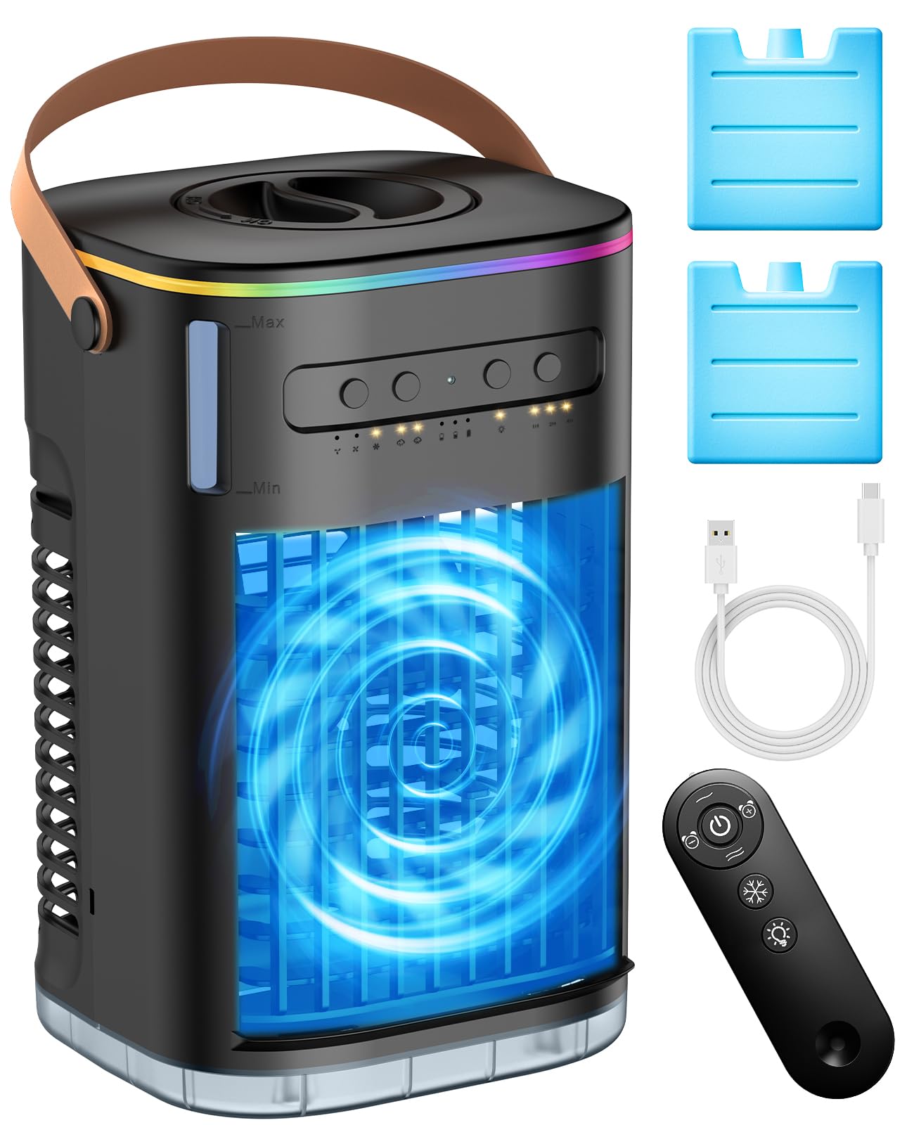 Photo 1 of CENSTECH 4-IN-1 Small Air Conditioner w/ 2Ice Packs, 16.5ft Remote, 1200ML Tank, 7H Smart Timer, 3Speed & 2Cool Mist Up to 100Sq.ft Personal Air Conditioner, 7Color Light Portable AC Unit for Bedrooms