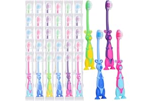 Gerrii Kids Toothbrushes Bulk Soft Lovely Little Kangaroo with Covers Suction Cup Individually Wrapped for Children Toddler Home School Camp Daycare Travel(24 Pcs)
