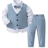 Boys 3Pcs Clothing Sets Cotton Long Sleeve Bowtie Shirts +Vest +Pants Casual Suit