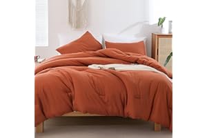 ROSGONIA Queen Comforter Set Burnt Orange,3pcs Terracotta Comforter for Queen Size Bed(1 Boho Rust Comforter & 2 Pillowcases)