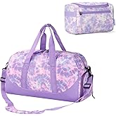Choco Mocha Duffle Bag Kids Girls - Overnight Bags with Toiletry Bag for Weekender Travel Gym, Christmas Gifts for Girl Kid, Tie Dye Purple