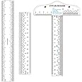6/12inch Clear Acrylic Ruler 3 Pack Zero-Centering Ruler with Inches & Metric Measuring Tool Square and T-Shape Straight Edge Ruler Paper Cutting Craft Supplies School Supplies for Students,Office
