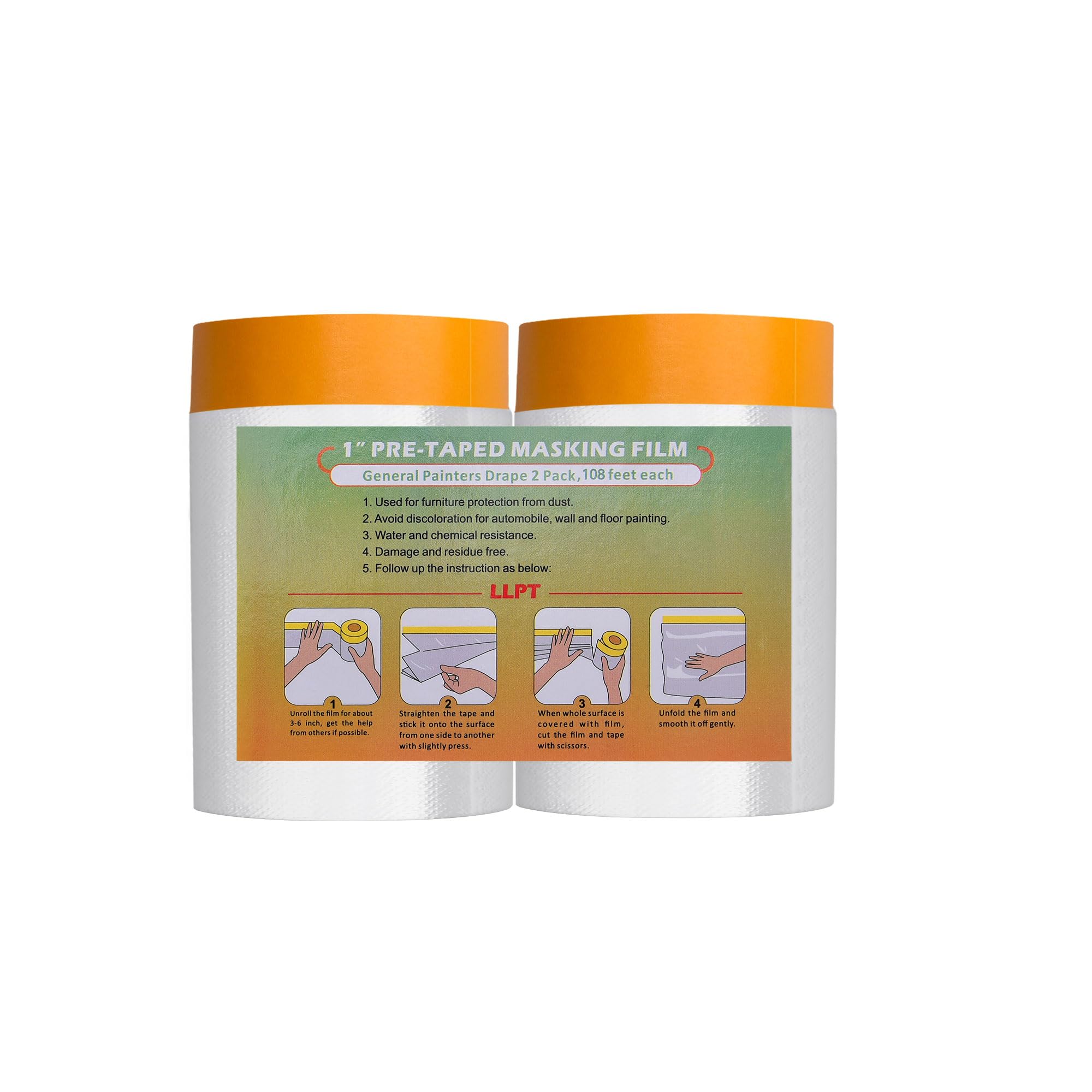 LLPT Tape and Drape Pre-Taped Masking Film | 2-Pack | 55cm(Unfolded) x 33m | Versatile Painter's Plastic Dust Sheets | for Auto Wall Furniture Painting and Spraying Protection (MFTO533)