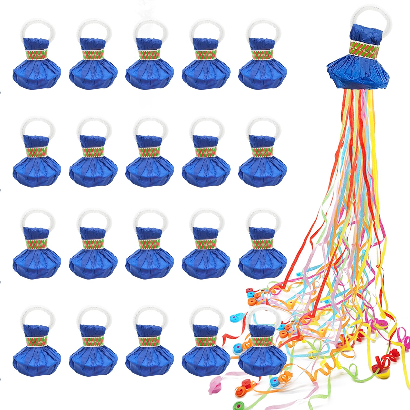 Photo 1 of 20 Pack No Mess Streamers,Colorful No Mess Paper Crackers,Hand Throw Confetti Streamer for Birthday,Wedding,Party,Celebrations,Retirement Party (Blue)