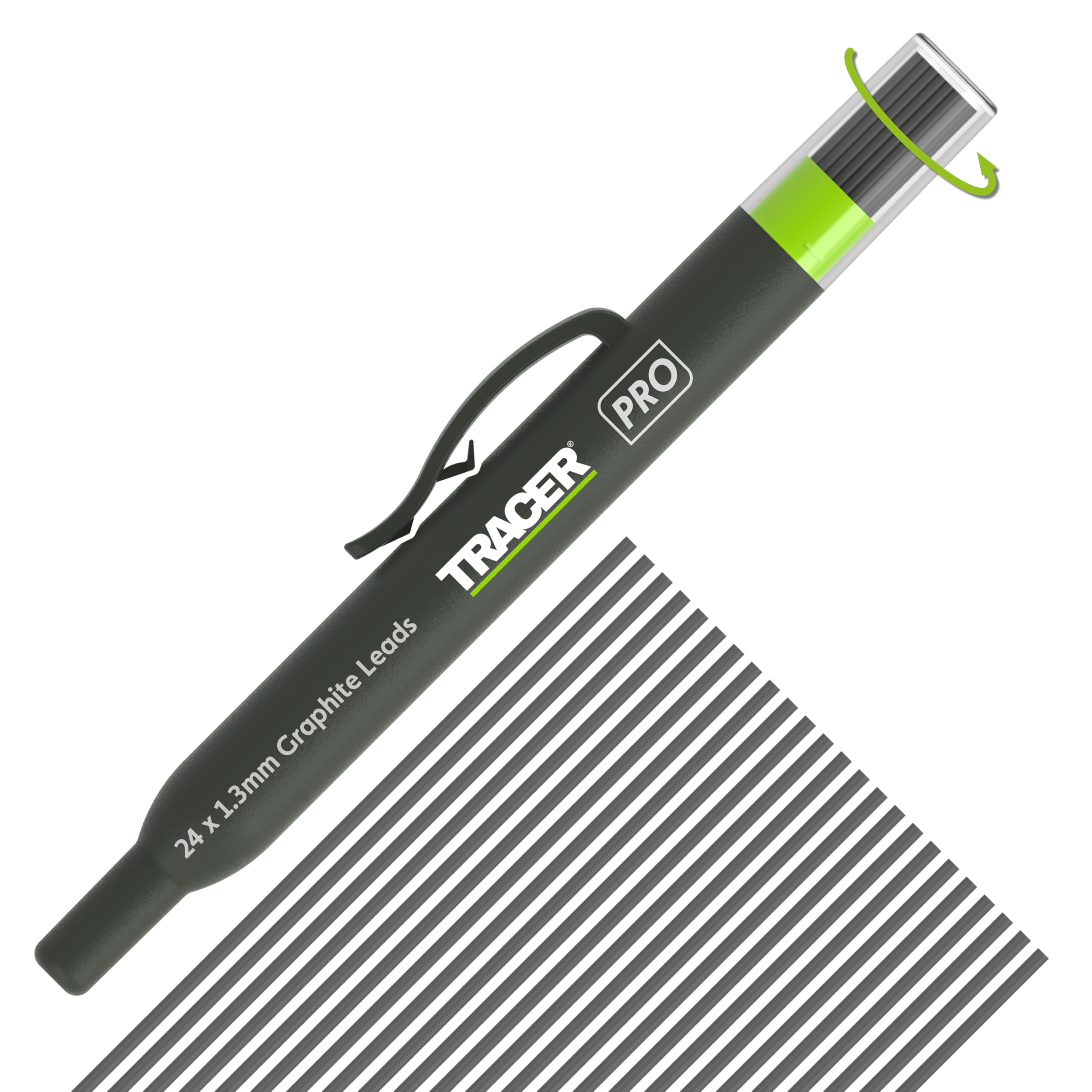 Tracer Pro Series, Precision Pencil Refill Lead Set – 24 x 1.3mm Graphite Leads for Carpenter's Pencil