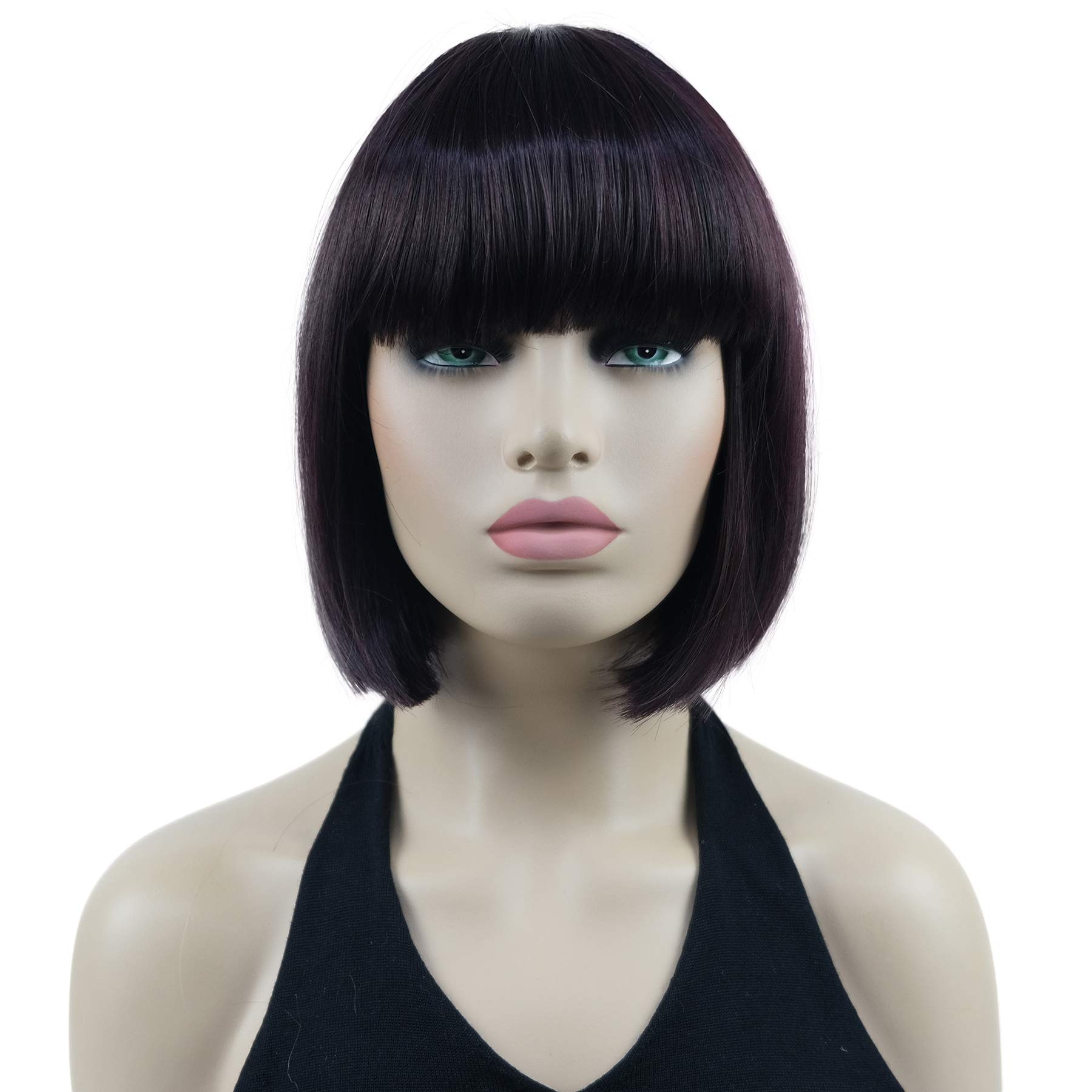 Lydell 8" Short Bob Hair Flat Bangs Cute Central Dot Skin Top Heat Resistant Synthetic Wigs (2SP99T)