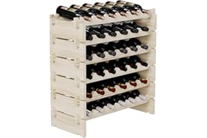 SVIMI Modular Real Wood Wine Storage Racks - Stackable Free Standing Floor Wooden Wine Rack, Premium Wine Storage Rack Elegant Display and Organizing for Kitchen and Cellar 6 Tier 36 Bottles