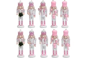CynynYxy 10 PCS Christmas Nutcracker Ornament Set Wooden Nutcrackers Hanging Decoration Nutcracker Figures Christmas Decorations for Xmas Tree, Table Decor, Wall(Pink)
