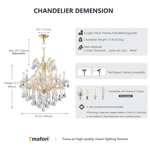 TMAFON MODERN GOLD CHANDELIER LIGHT FIXTURES – 8 LIGHTS LUXURY CRYSTAL CHANDELIERS FOR DINING ROOM, KITCHEN ISLAND, LIVING ROOM, BEDROOM