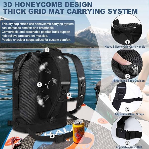 OYIQAR WATERPROOF DRY BAG BACKPACK HEAVY DUTY HIKING BACKPACK ROLL TOP CLOSURE WATERPROOF BAG WATERPROOF PADDED DRY BAG WITH IPX8 WATERPROOF PHONE CASE – DRY BAG FOR HIKING, KAYAKING (YELLOW, 25L)