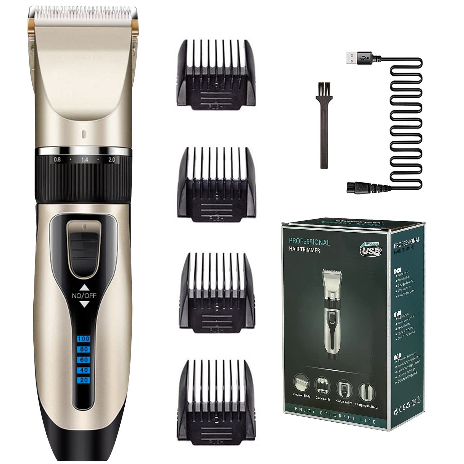 Hair Clippers for Men Professional, Cordless Barber Clippers for Hair Cutting Beard Trimmer, USB Rechargeable Hair Clippers with LED Display, Electric Hair Trimmer Haircut Kit for Family Kids