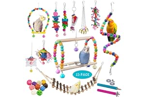 Sysmashing 23pcs Bird Parakeet Cockatiel Toys,Parrot Swing Chewing Hanging Toy with Safe Bells,Bird cage Colorful Climbing Standing Rope Natural Wood Ladder Bungee Toys