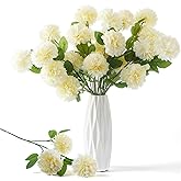 Giegxin 48 Heads Artificial Chrysanthemum Flowers Bouquets Plastic Hydrangea Silk Mums Hydrangea Wedding Bouquets for Home Garden Party Office Decoration Table Floral Centerpieces (Champagne)