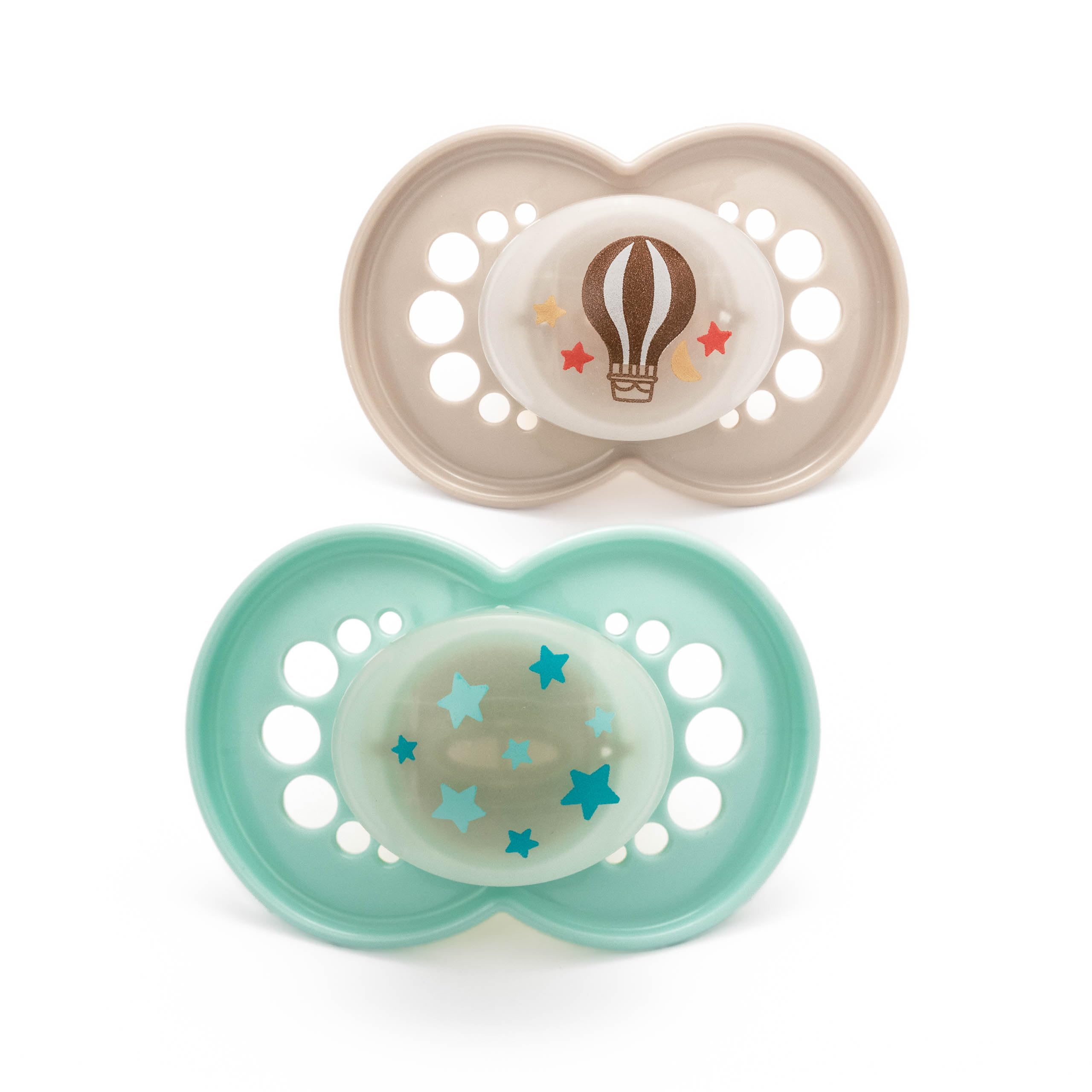 MAM Latex Original Night Soothers | 18-36 Months | Glow in The Dark Dummies | Comes in Dummy Steriliser Case | Baby Accessories | Blue/Cream (Various Designs)