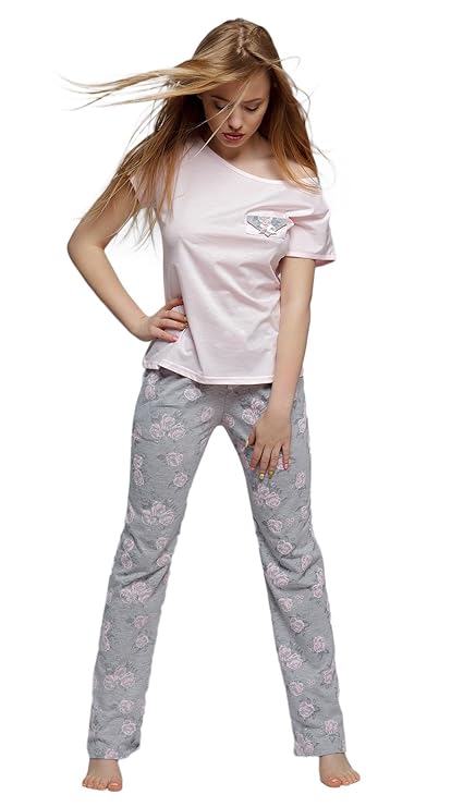 Sensis sensationeller Baumwoll-Pyjama Schlafanzug Hausanzug aus zartem Oberteil und Langer gemusterter Hose, Made in EU