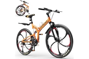 Max4out 26 Inch Folding Mountain Bike, 21 Speed Full Suspension Bicycle Dual Disc Brake Non-Slip Quick Release tire for Adult