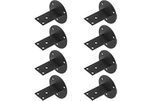 OTTFF 8 Pack Black Stair Handrail Bracket for Square Wood Railing, Wall Mount Flat Support, Stainless Steel, No Screws
