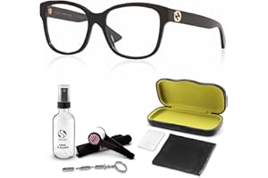 Gucci GG0038ON Classic Square Shape Eyeglasses + Bundle with eSHADES Luxury Eyewear Kit, Black, 54mm