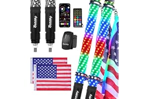 Tavaray 2PCS 1FT Fat Whip Lights, Whip Light with App/Remote Control/Turn Signal, Spiral RGB Chasing Lighted Antenna Whips with Rocker Switch for SXS UTV ATV RZR Can-Am X3 Off-Road Dune Buggy