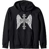 Gothic Cross and Angle Wings Graphic Punk Style Mens Womens Zip Hoodie