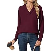 HIYIYEZI Sweaters for Women 2025 Fall Long Sleeve V Neck Collared Knitted Pullover Sweaters