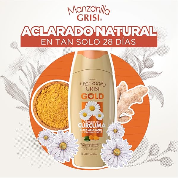 MANZANILLA GRISI GOLD EXTRACT LIGHTENING SHAMPOO, EXTRA LIGHTENING AND GLOWING EFFECT HAIR, WITH CHAMOMILE FLOWER EXTRACT AND TURMERIC 13.50 FL OZ