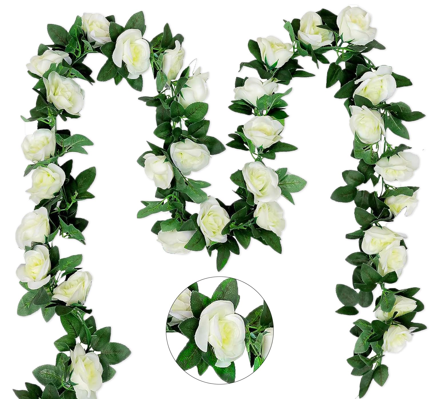 Photo 1 of 10PCS Fake Rose Garland, 7.5Ft Artificial Vines Flowers Hanging Rose Vine for Table Wedding Backdrop Arch Wall Party Mantle Festival Decor (Light White)