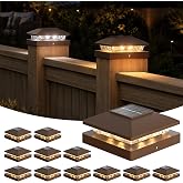 APONUO Solar Post Cap Lights for 4x4 Posts - IP64 Waterproof, Warm/Cool White, Wireless Fence Lights &amp; Deck Lights for Patios, Gardens, and Yards, Brown,12 Pack