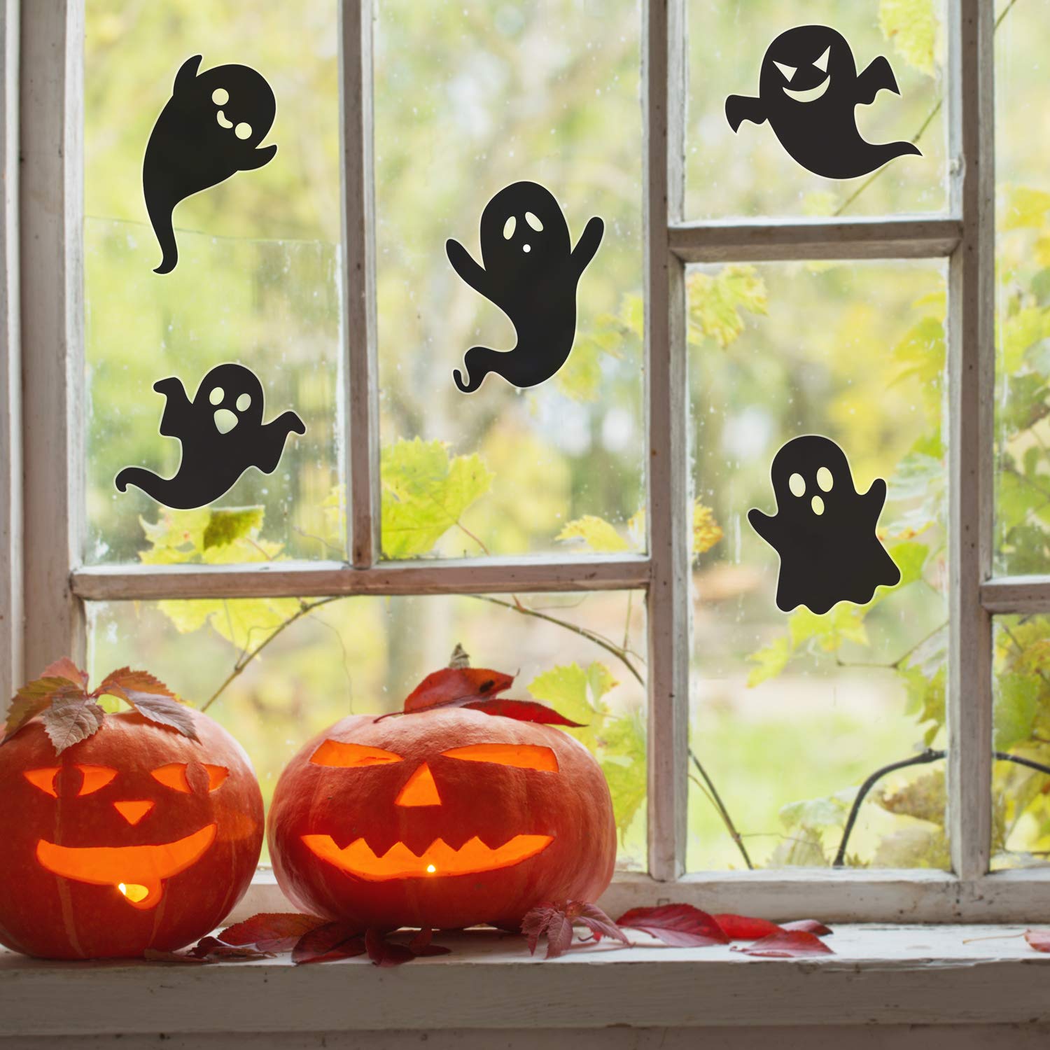 Halloween Window Stickers Halloween Decorations Large Reusable Cleanly Removable Repositionable Halloween Window Decorations for Children UK Made Ghosts Bats Haunted House (Black Ghosts 2 Sheets)