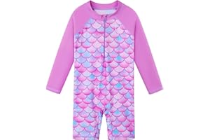 BAOHULU Girls One Piece Long Sleeve Swimsuit UPF 50+ UV Bathing Suit Zipper Closure Beach Rashguard Swimwear