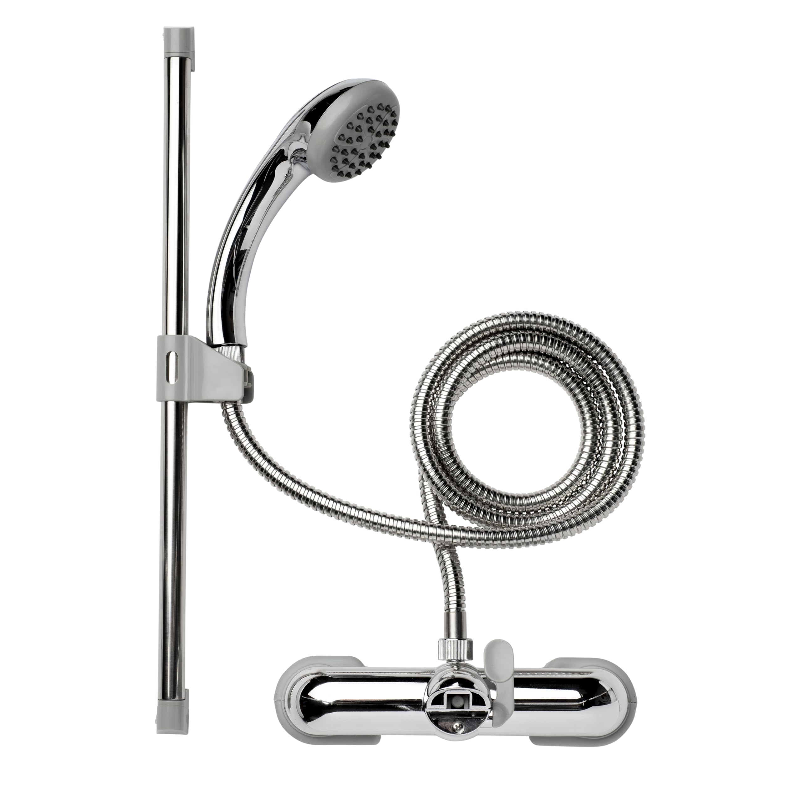 Croydex Shower Head and Hose Mixer Set with Riser Rail - 1.5m Shower Hose and Handset with Rub Clean Nozzles, Easy Install Wall Mounted Rail for Bathrooms - Ideal Hot & Cold Water Mixer (Chrome)