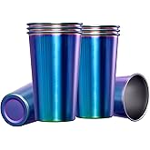 MEWAY 8 Pack 24oz Stainless Steel Pint Cup,Healthy Unbreakable and Stackable,Metal Drinking Glasses,Beer Glasses(Rainbow)