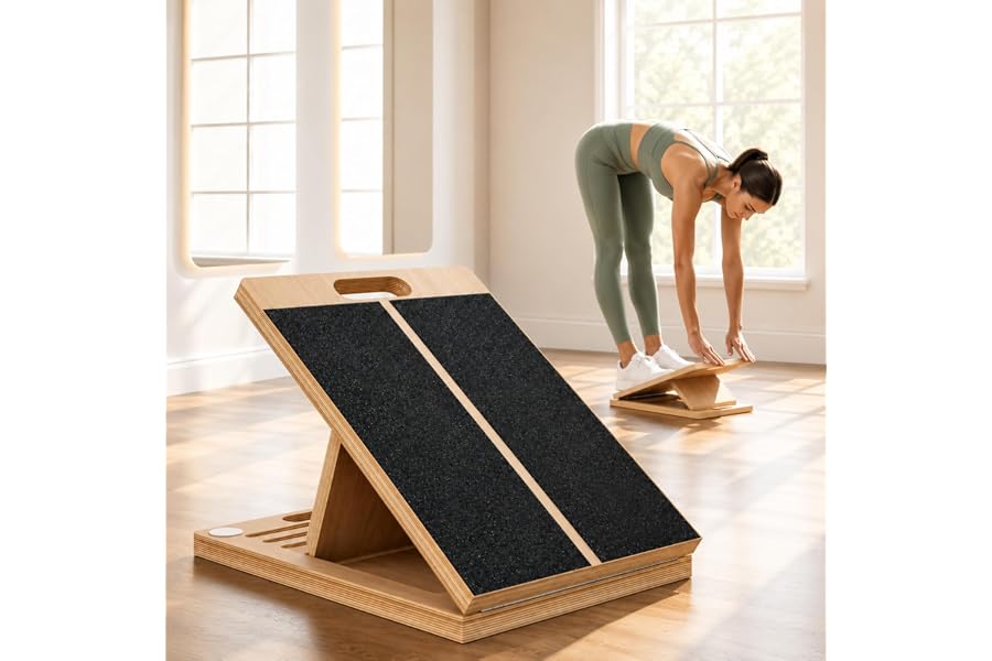 Frylr Slant Board for Exercise, Calf Stretch Board, Foot Stretcher, Portable Foldable Wooden Wedge with 500 lb Capacity, Non-Slip Design, Carry Handle for Home, Gym and Office, Natural Wood