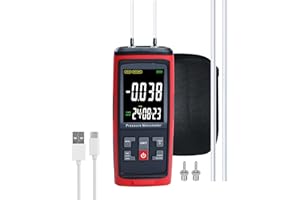 Digital Manometer Air Pressure Meter HVAC Gas Tester with Datalogging, 13 Selectable Units Dual-Port Differential Pressure Ga