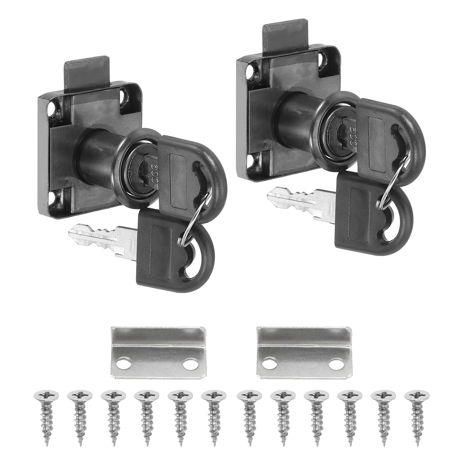 PATIKIL Drawer Lock with Keys 2Pcs Desktop Lock 7/8"(22mm) Cylinder Length 5/8"(16 mm) Cylinder Dia Alloy Steel Mailbox Locks Keys Alike for File Drawer Storage Lock, Black