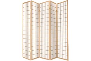 Legacy Decor 5 Panels Room Divider - Portable & Foldable Freestanding Room Privacy Screen - 6ft Tall Shoji Style Dressing Screen - Temporary Wall Partition for Home, Office & Studio - Natural