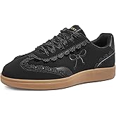 LUCKY STEP Women’s Lace Detail Casual Sneakers Organza Ribbon Lace-Up Fashion Vintage Gum Sole Trendy Cute Shoes