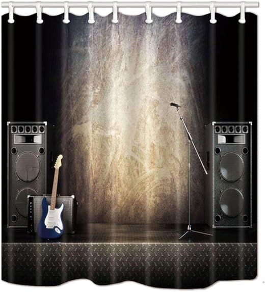 Kotom Stage Decor Shower Curtains Music Show Instrument Guitar