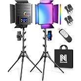 NiceVeedi 2-Pack RGB Photography Lighting with 20 Effects, 40W/360&deg; Full Color/2700-6500K Studio Lights with Remote &amp; Display, Video Light for Video Recording/Photography/Streaming/YouTube/TikTok