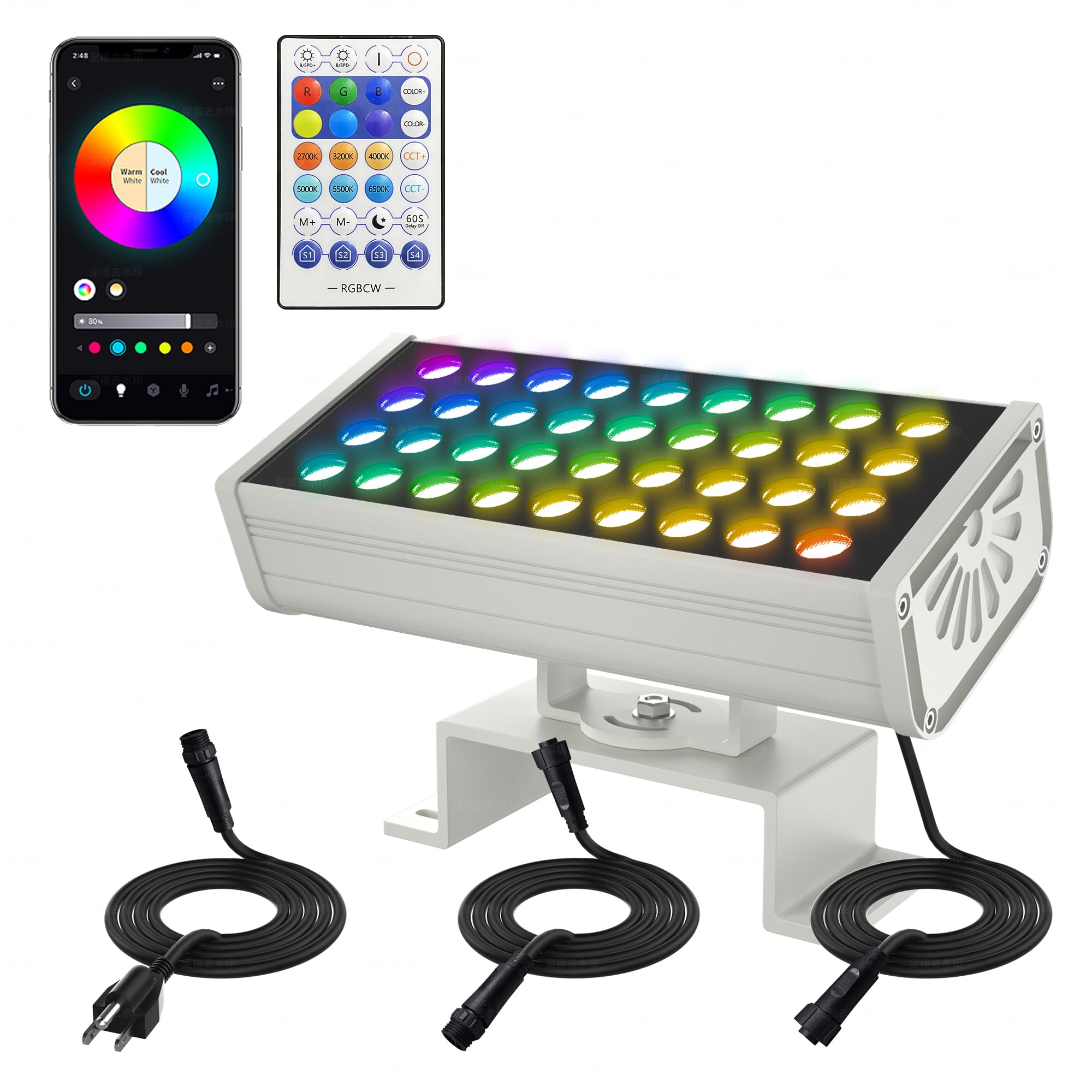 Photo 1 of Jabbatek Party Lights Outdoor Smart Flood Light, 180W RGBCW Color Changing LED, 2700–6500K Tunable White, WiFi App & Voice Control, 50 Scenes, 1–100% Dimmable, IP65 Linkable Wall Washer Lights